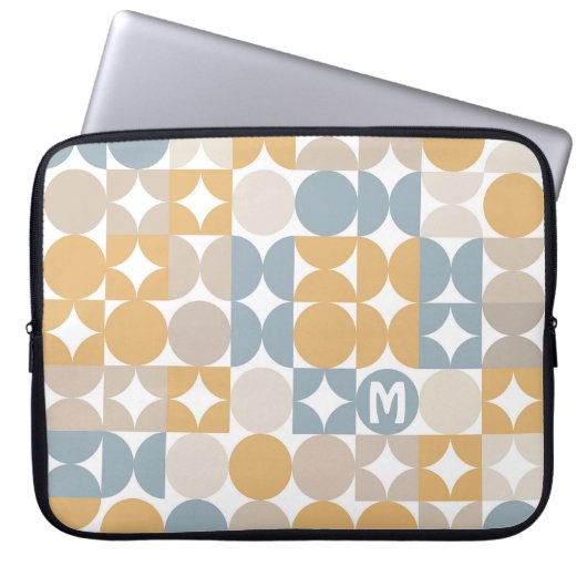 Custom Mustard Taupe Grau Blue Retro Art Muster Laptopschutzhülle (Vorderseite)