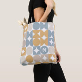 Custom Mustard Taupe Grau Blue Retro Art Muster Tasche (Von Nahem)