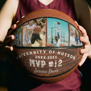 Custom MVP Player Number Foto Collage Woodgrain Basketball