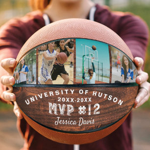 Custom MVP Player Number Foto Collage Woodgrain Basketball