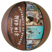 Custom MVP Player Number Foto Collage Woodgrain Basketball (Vertikal)