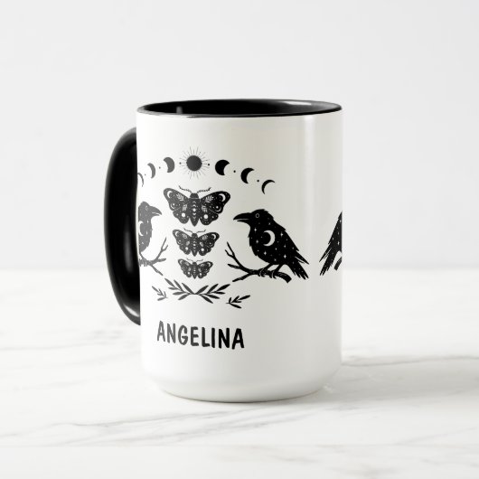 Custom Mystical Celestial Moth & Crows Goth Witchy Tasse (Vorderseite Links)