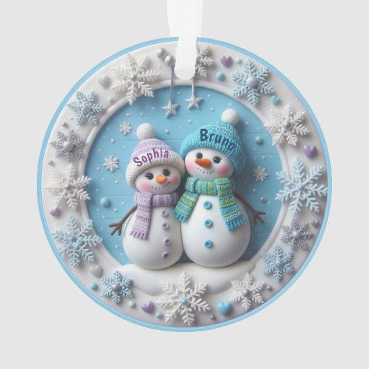 Custom name 2D Snowmen Couple Ornament (Rückseite)