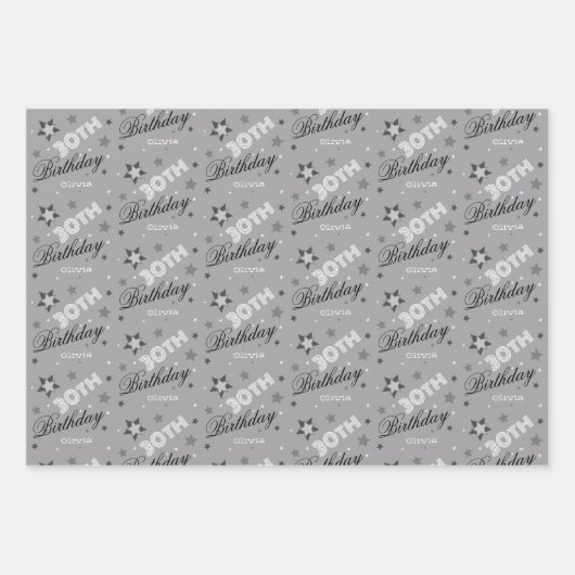 Custom Name 30th Birthday Typography Geschenkpapier Set (Vorderseite 2)