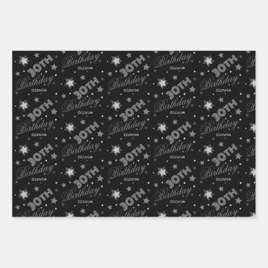 Custom Name 30th Birthday Typography Geschenkpapier Set (Vorderseite)