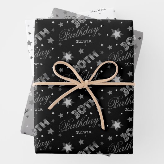 Custom Name 30th Birthday Typography Geschenkpapier Set (Beispiel)