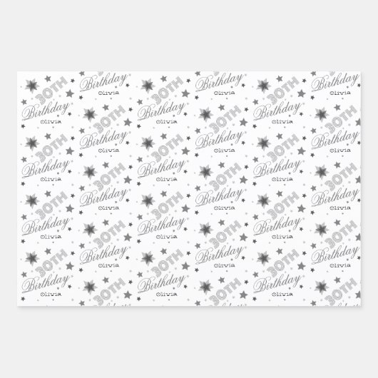 Custom Name 30th Birthday Typography Geschenkpapier Set (Vorderseite 3)