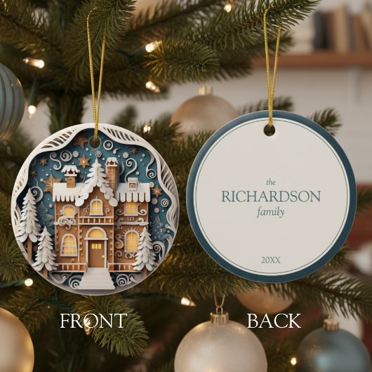 Custom Name 3D Gingerbread House Christmas Keramik Ornament