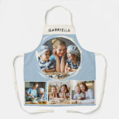 Custom Name 4 Photo Collage Elegant Blue Kitchen Schürze (Vorderseite)