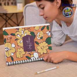 Custom Name Abstract Floral Orange White Notizblock