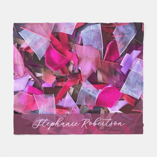 Custom Name Abstract Pink Purple Stripe Maximalist Fleecedecke (Vorderseite (Horizontal))