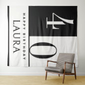 Custom Name & Age Banner, Black and White Birthday Wandteppich (Beispiel (Horizontal))