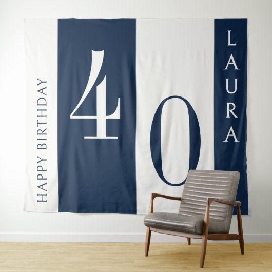 Custom Name & Age Banner, Navy and White Birthday Wandteppich (Beispiel (Horizontal))
