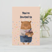 Custom Name Age Birthday Party Teddy Bear Einladung (Stehend Vorderseite)