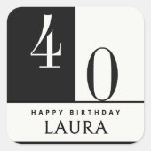 Custom Name & Age Black and White Birthday Quadratischer Aufkleber (Vorderseite)