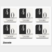 Custom Name & Age Black and White Birthday Quadratischer Aufkleber (Blatt)