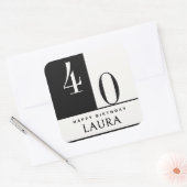 Custom Name & Age Black and White Birthday Quadratischer Aufkleber (Umschlag)