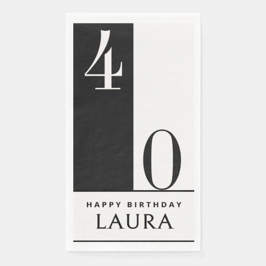 Custom Name & Age Black and White Birthday Serviette (Vorderseite)