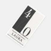 Custom Name & Age Black and White Birthday Serviette (Ecke)