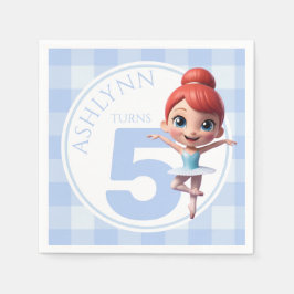 Custom Name & Age Cute Blue Ballerina Birthday Serviette