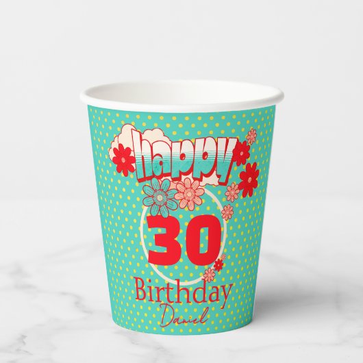 Custom Name & Age, Happy Birthday Pappbecher (Rückseite)