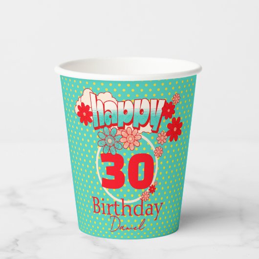 Custom Name & Age, Happy Birthday Pappbecher (Vorderseite)