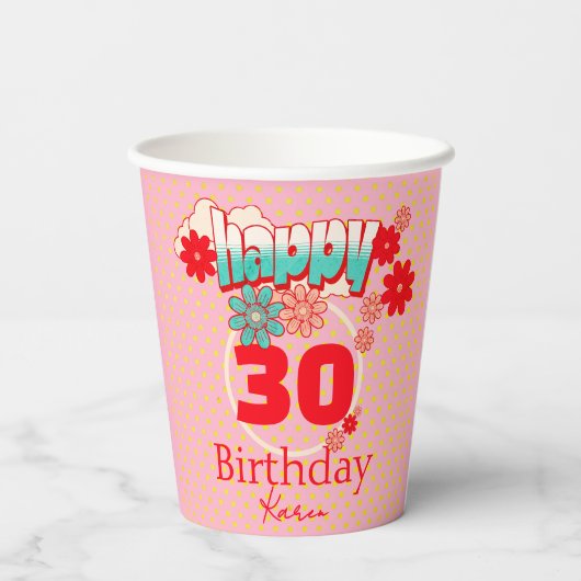 Custom Name & Age, Happy Birthday Pappbecher (Rückseite)