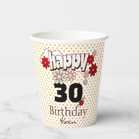 Custom Name & Age, Happy Birthday Pappbecher (Vorderseite)