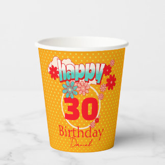 Custom Name & Age, Happy Birthday Pappbecher