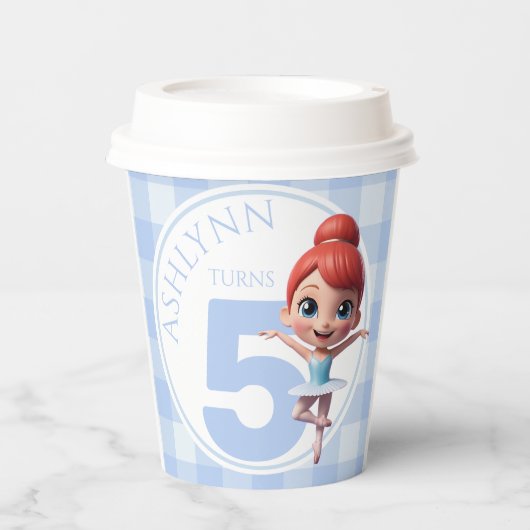 Custom Name & Age Reusable Blue Ballerina Birthday Pappbecher (Vorderseite)