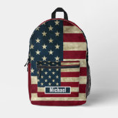 Custom Name American Flag Boys Backpack Bedruckter Rucksack (Vorderseite)