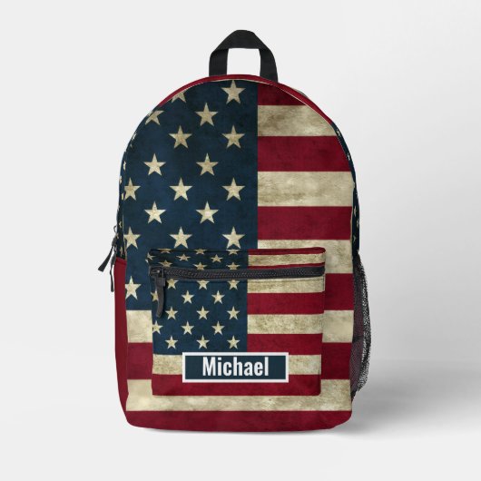 Custom Name American Flag Boys Backpack Bedruckter Rucksack (Vorderseite)