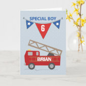 Custom Name and Age, 6th Birthday, Boy, Firetruck Karte (Gelbe Blume)