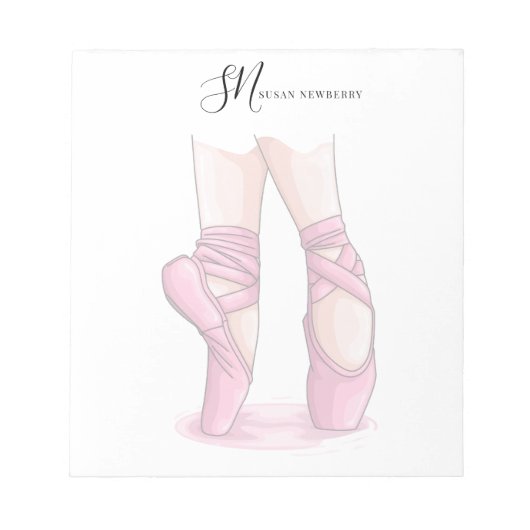 Custom Name and Initials Ballet Pointe Notepad Notizblock (Vorderseite)