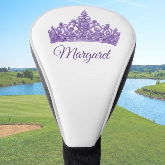 Custom Name and Pretty Purple Crown  Golf Headcover