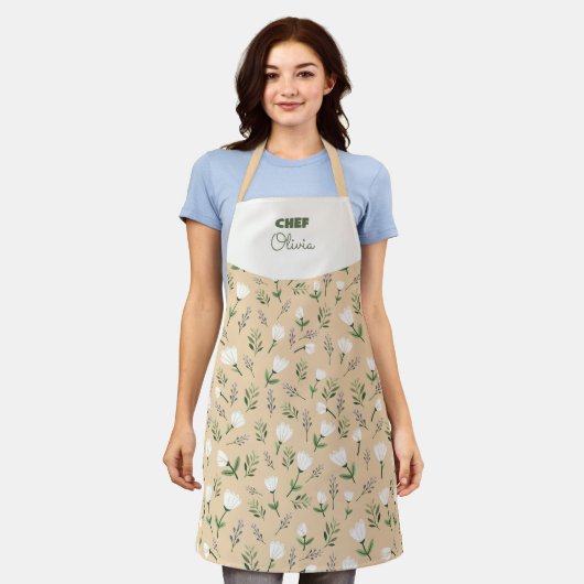 Custom Name Apron – Vanilla Floral Print Schürze (Getragen)