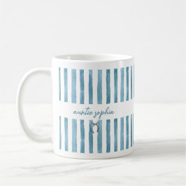 Custom Name Auntie, Watercolor Blue Stripe  Kaffeetasse
