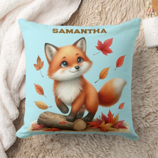 Custom Name Autumn Fox Pillow  Kissen (Decke)