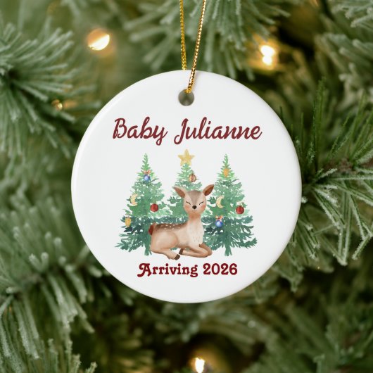 Custom Name Baby Announcement Deer Christmas Keramik Ornament (Baum)