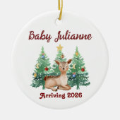 Custom Name Baby Announcement Deer Christmas Keramik Ornament (Vorne)