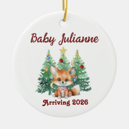 Custom Name Baby Announcement Fox Christmas Keramik Ornament