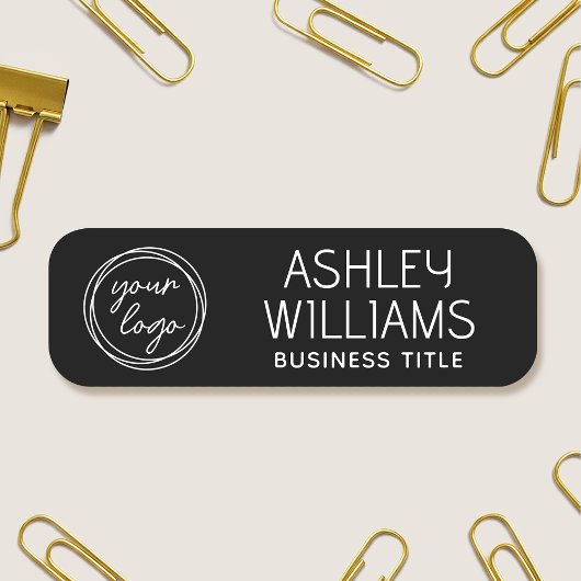 Custom Name Badge with Logo for Staff Modern Black Namensschild