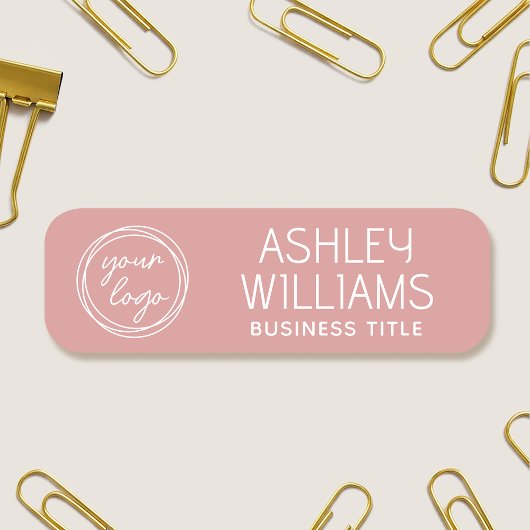 Custom Name Badge with Logo for Staff Modern Pink Namensschild