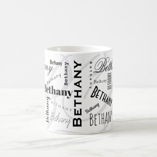 Custom Name Bethany Black White Coffee Mug Kaffeetasse (Mittel)
