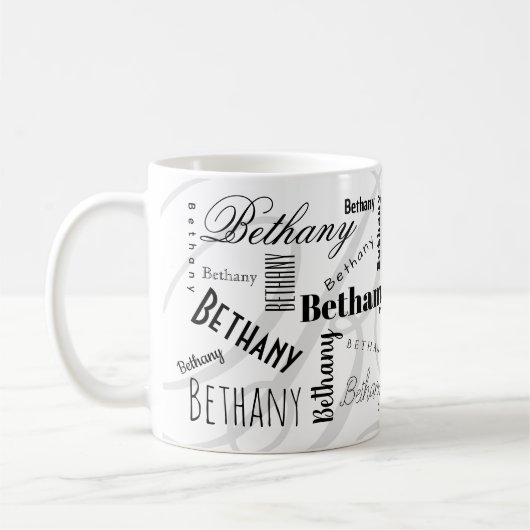 Custom Name Bethany Black White Coffee Mug Kaffeetasse (Links)