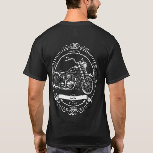 Custom Name Biker Skull Retro Motorcycle T-Shirt (Rückseite)