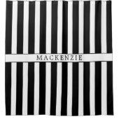 Custom Name Black and White Vertical Striped Duschvorhang (Vorderseite)