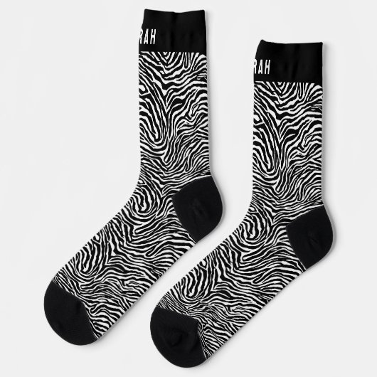 Custom Name Black and White Zebra Stripe Socks Socken (Linkes Detail)