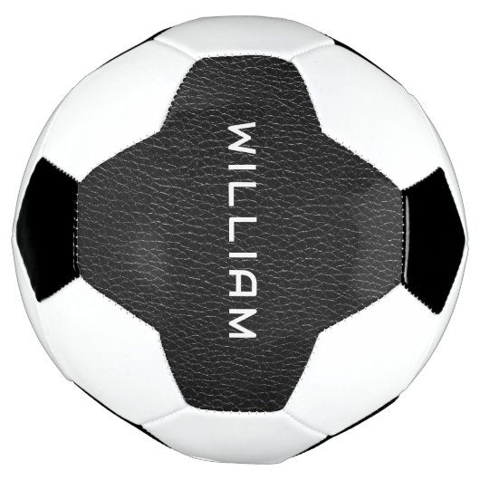Custom Name Black Leather Finish Texture Fußball (Gedreht)