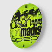 Custom Name; Black & Neon Chartreuse Yellow Green Große Wanduhr (Winkel)